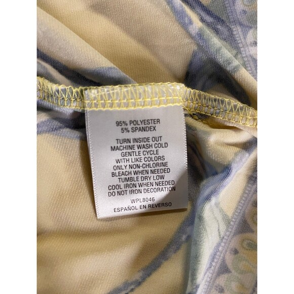 JM Collection Women's Plus Sz XXL Yellow Blue Printed Rhinestone V-Neck Top - Picture 9 of 11